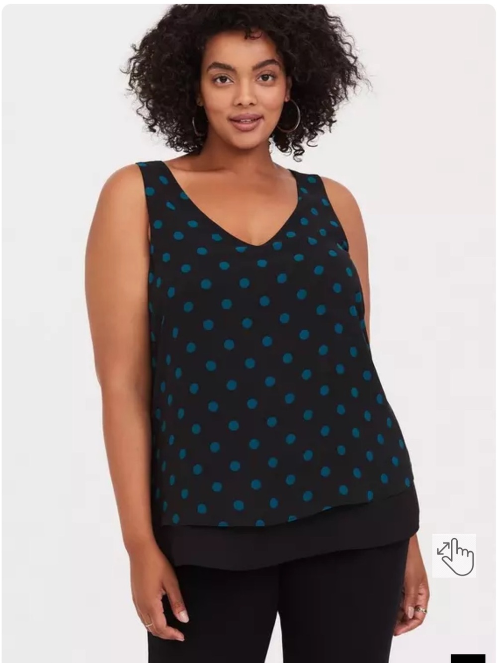 Torrid Georgette Chiffon Double Layer Tank top blouse Black and Teal Polka Dots
